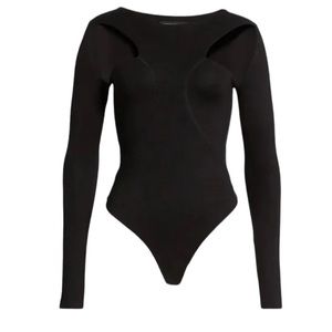 New Naked Wardrobe Cutout Long Sleeve Bodysuit in Black